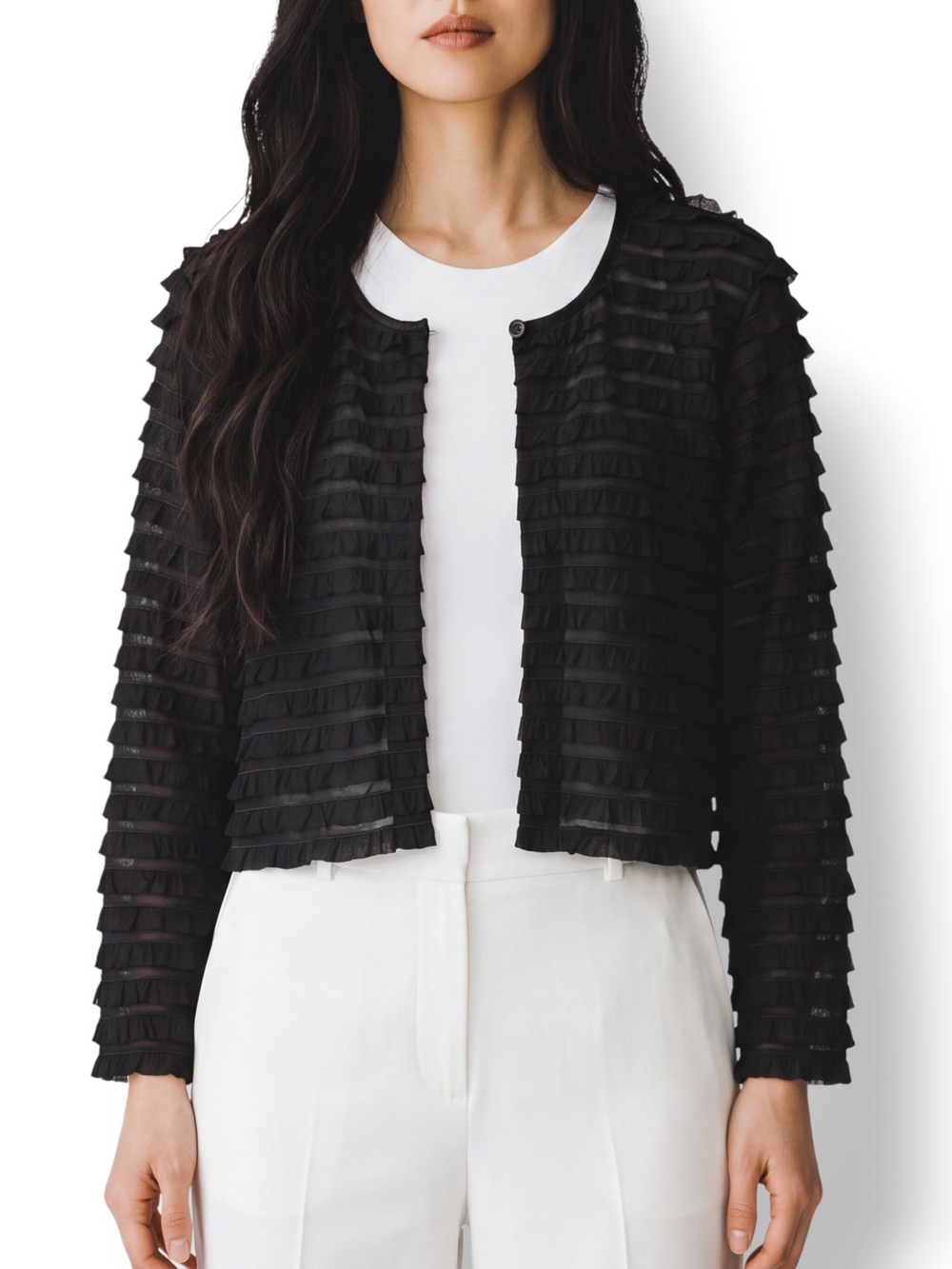 4/$20 Vintage Y2K Connected Apparel Black Ruffle Bolero Shrug XL Made USA